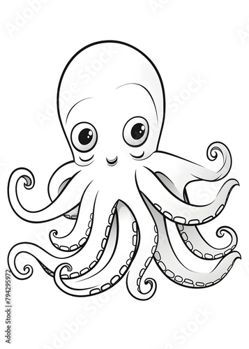 Octopus Coloring Page, Octopus Line Art coloring page, Octopus Outline Illustration For Coloring Page, Animals Coloring Page, Coloring Page for Adults, AI Generative