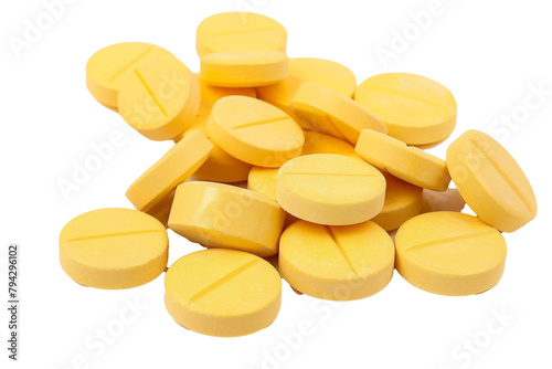 vitamin C tablets on white background 