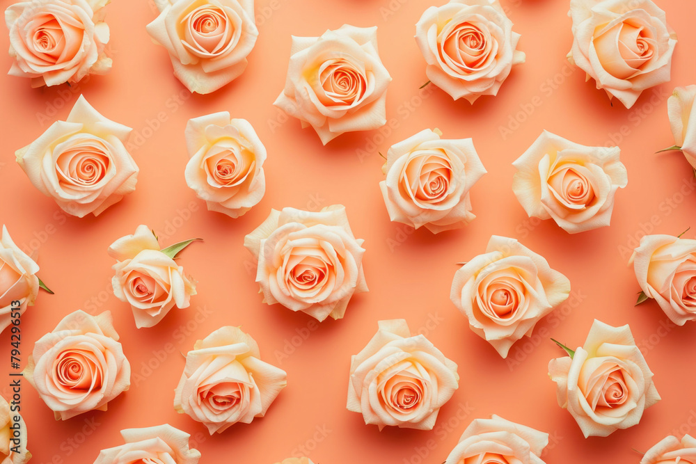 Circle of White Roses on Orange Background with Top of Rose in Center Circle of White Roses on Orange Background with Top of Rose in Center