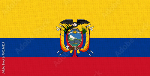 Flag of Ecuador. Ecuadorian flag on fabric surface. Fabric texture