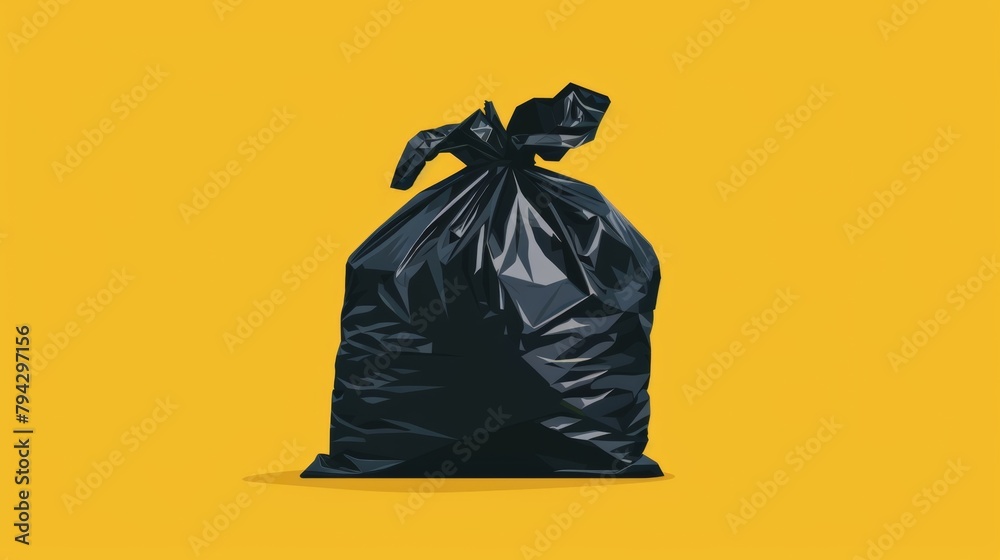 Black garbage bag on a yellow background Black garbage bag on a yellow background
