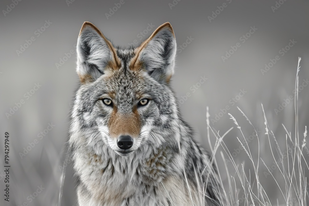 Obraz premium the Rocky Mountain Arsenal National Wildlife Refuge, Denver, Colorado, Capturing the Wild Essence of North America’s Beautiful and Elusive Canine