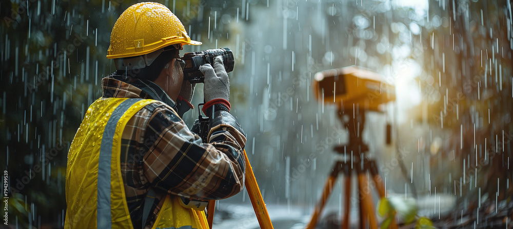 a surveyor who works in adverse conditions such as heavy rain or extreme heat.