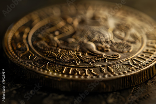 Detailed Macro View of a Shiny Metallic rb Coin on a Smooth Surface