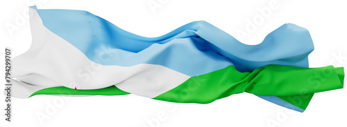 Sweeping Folds of the Djibouti Flag in Serene Movement Against Dark Space