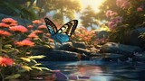 Artistic 3D portrayal of a butterfly in a serene garden, with enhanced depth and realism to bring the scene to life