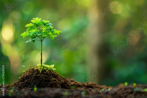 modernization Conservation CSR ecology nature protection living tree growing from earth on a pure background  - 1