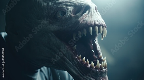 A creepy creature in the dark. Invasion of extraterrestrial creature. Fictional creature. © Login