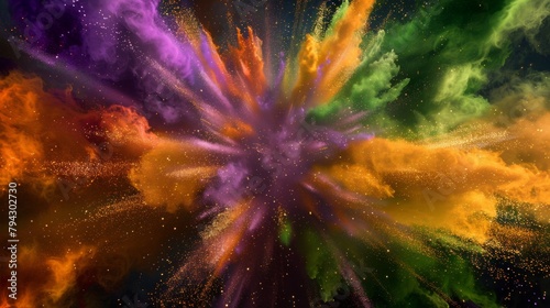 Explosion of colorful powders on black background