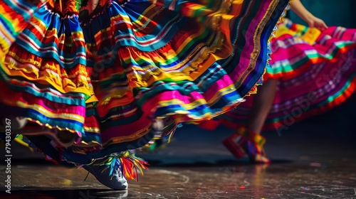 swirling colorful skirts in lively traditional mexican folk dance vibrant motion capture photo