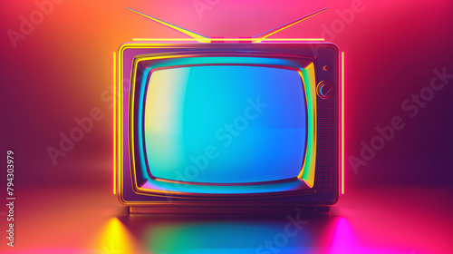 Retro television with colorful neon light