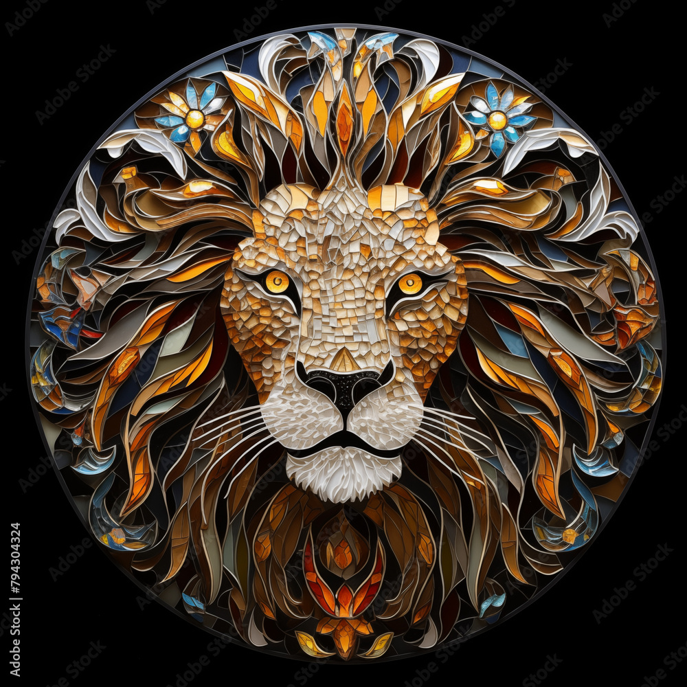 mosaic lion head digital line art - obrazy, fototapety, plakaty 