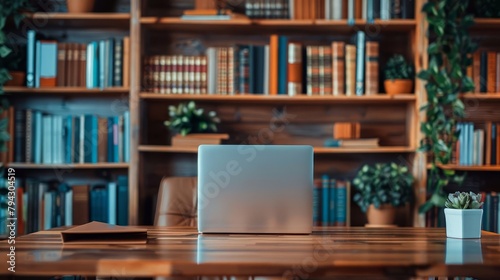 zoom virtual background of office room with bookcase professional remote work setup