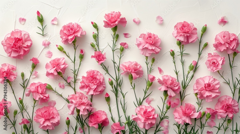 Pink Carnations on White Background Pink Carnations on White Background