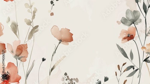 minimalist floral PC wallpaper, muted color palette, botanical shapes