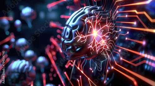 Neural circuit and electronic cyber brain in a quantum computing system, artificial intelligence technology, biotechnology and machine learning concept photo