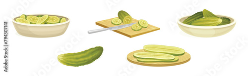 Homemade Pickled Cucumber or Gherkin Vector Set