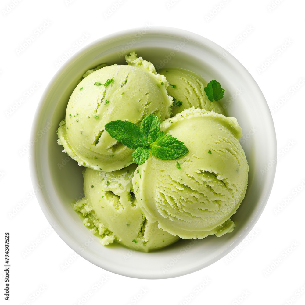 Delicious Bowl of Lime Sorbet Isolated on a Transparent Background 