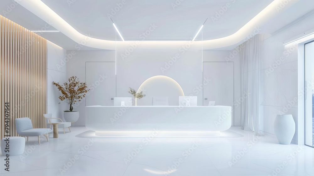 minimalist white reception area in modern medical office or hospital 3d illustration minimalist white reception area in modern medical office or hospital 3d illustration
