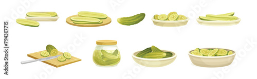 Homemade Pickled Cucumber or Gherkin Vector Set