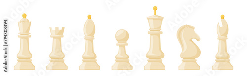 White Chess Pieces for Strategic Board Game Vector Set