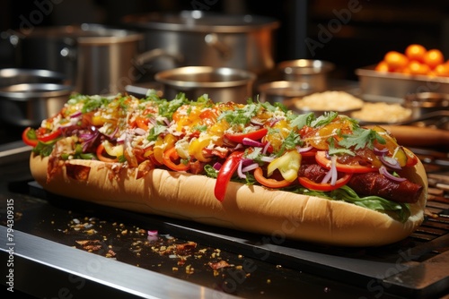 Chef creates gourmet hot dogs with exclusive ingredients., generative IA