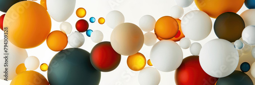 Artistic display of various colored balls against a white backdrop