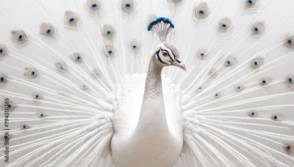 Fototapeta premium Elegant White Peacock Displaying Its Splendid Feathers