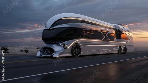 sleek and futuristic recreational vehicle rv with aerodynamic design for luxury travel photo