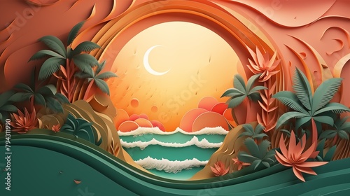 Abstract summer concept in papercut style.