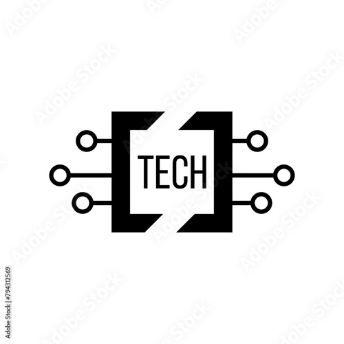 Abstract vector logo design template. Technology symbol with microcircuit and processor.