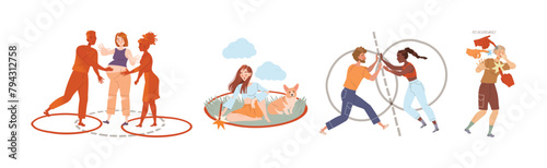 Personal Boundaries with Man and Woman Creating Space and Private Zone Around Themselves Vector Set