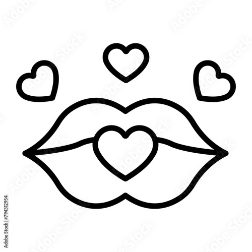 Lips Kiss Vector Line Icon