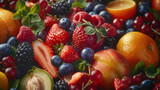 Healthy food background, Collection with different fruits, berries and vegetables