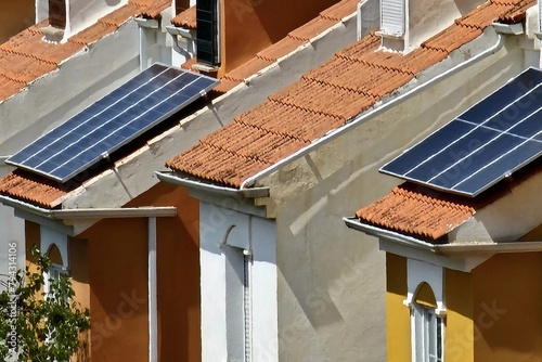Des toits de tuiles en Andalousie avec des panneaux solaires photo