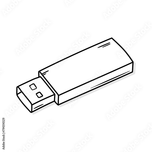 Usb flash drive vector icon in doodle style. Symbol in simple design. Cartoon object hand drawn isolated on white background.