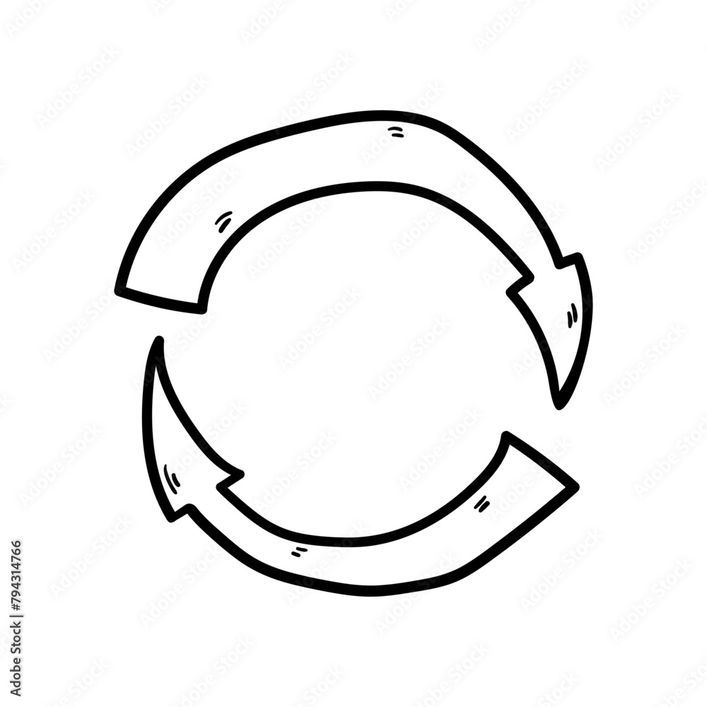 Circular arrows vector icon in doodle style. Symbol in simple design. Cartoon object hand drawn isolated on white background. Circular arrows vector icon in doodle style. Symbol in simple design. Cartoon object hand drawn isolated on white background.