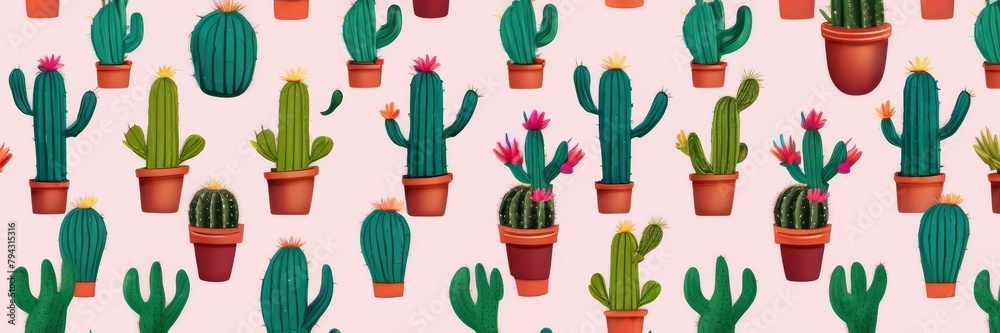 CG Illustration Mexican Cactus Horizontal Banner Background