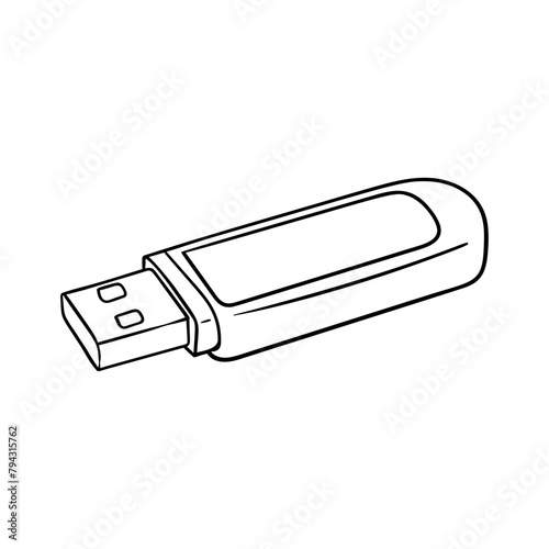 Usb flash drive vector icon in doodle style. Symbol in simple design. Cartoon object hand drawn isolated on white background.