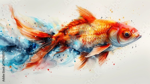 On a white background  Pisces. Zodiac sign in watercolor style with drawing in colors of the zodiac sign.