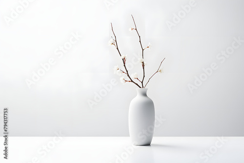 clean vase on a table, minimalist table, minimalist vase on a tabble photo