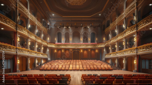 A large theater with a stage and rows of seats