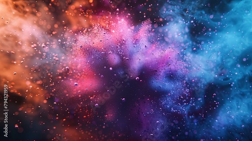 Interstellar cloud of dust and glowing particles in a cosmic nebula  with a mixture of pink and blue tones on a dark background