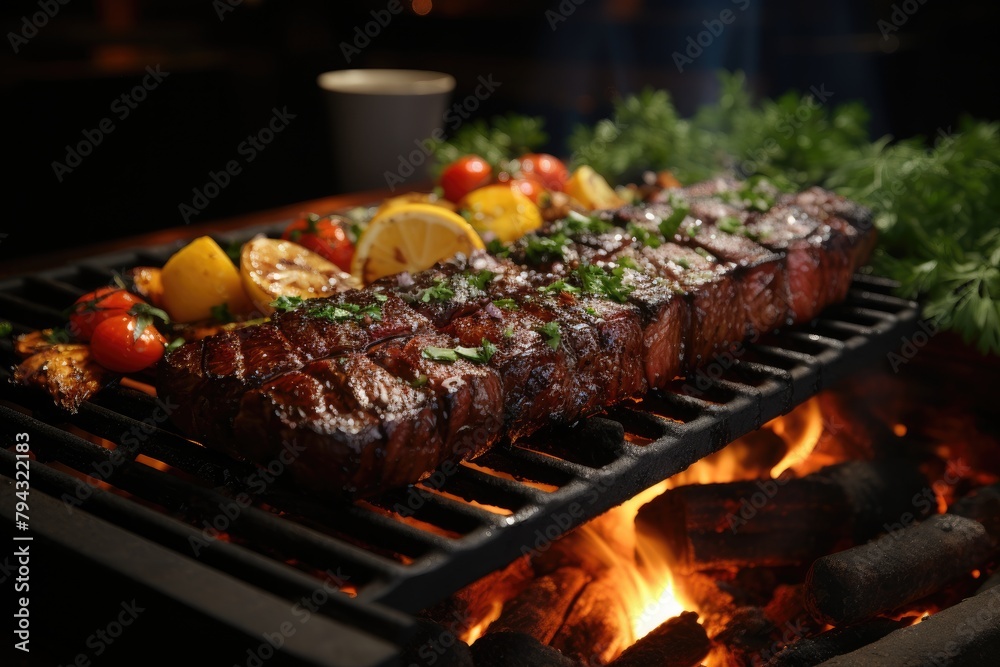 Family barbecue with outdoor grilled picanha., generative IA