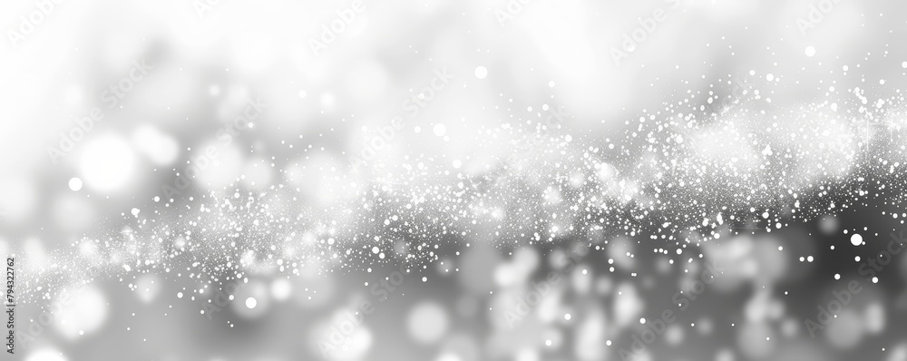 White and gray bokeh effect with glitter particles on a light background. Abstract soft focused background