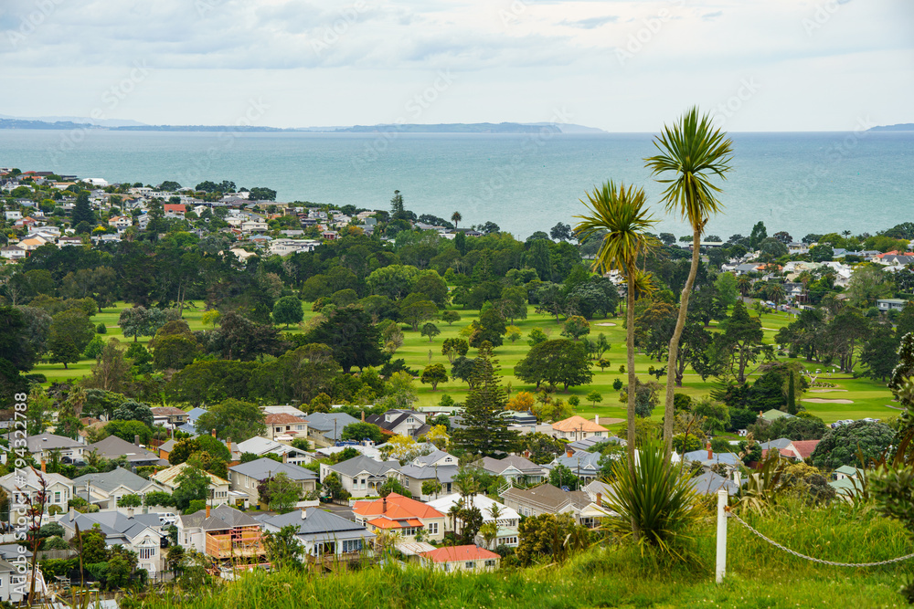 Overview of a coastal town in New Zealand