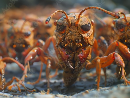 An army of industrious ants, armored in exoskeletons made from bark, fires corrosive acid from their mouths, defending their colony from insect pests