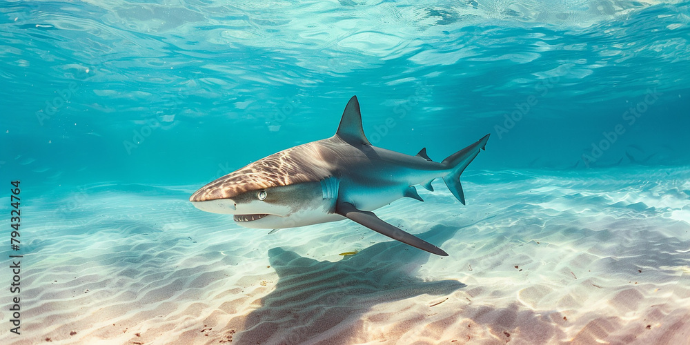 Fototapeta premium A shark is swimming in the ocean