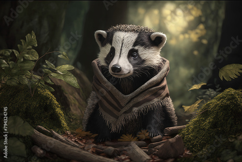 Badger character in the forest photo