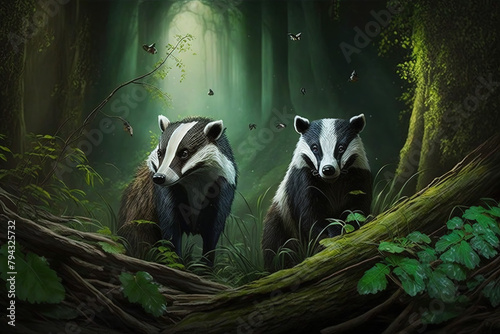 Badgers in the forest